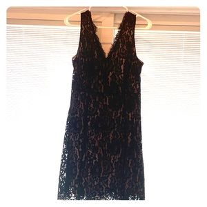 Loft black lace over beige cocktail dress 6
